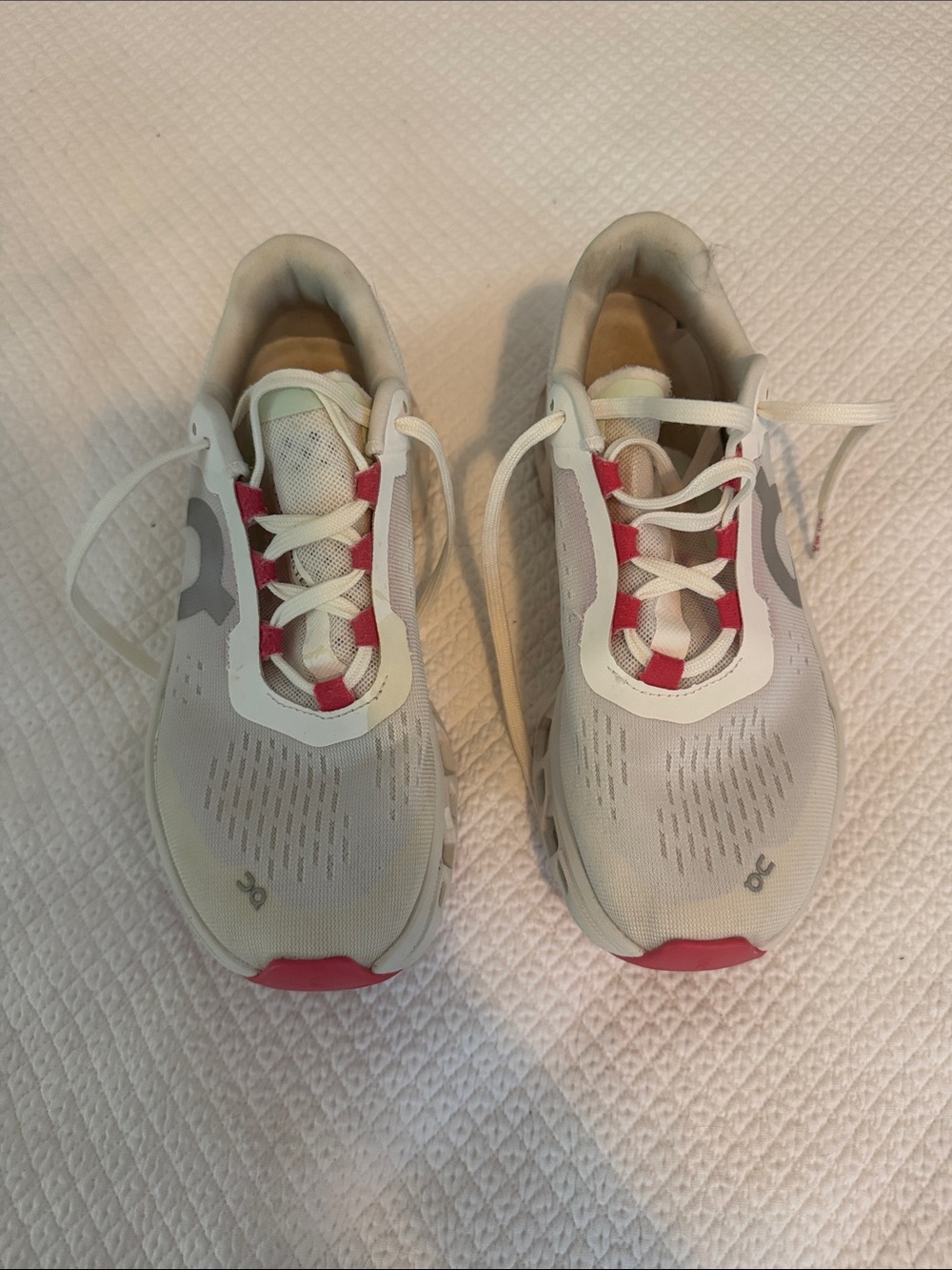On Running Women's White Athletic Sneakers with Pink Accents